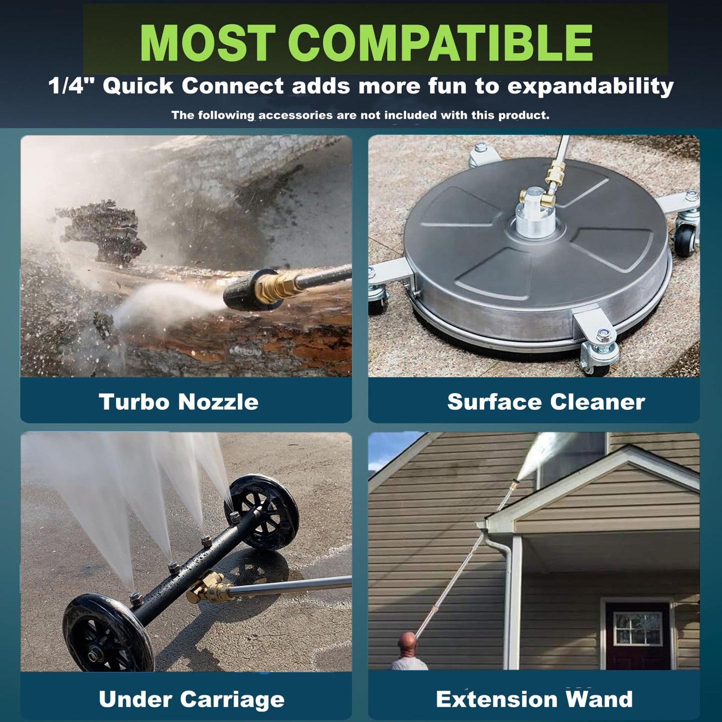 Pressure Cleaner 5000PSI Max 4.0GPM with 33FT Flexible Extension Hose, 4 Nozzles, Foam Cannon, Power Cleaner Powered for Cars, Patios, Driveways, Green