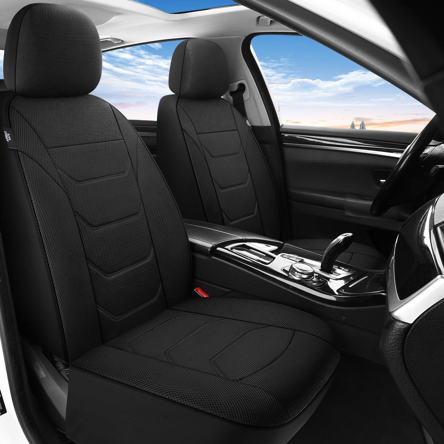Pariiaotin 3D Air Mesh Car Seat Cover Full Sets Washable and Breathable Premium Cloth Automotive Vehicle Seat Covers for Cars Interior, Universal Fit for Most Cars, Sedan, Truck, SUV(Black)