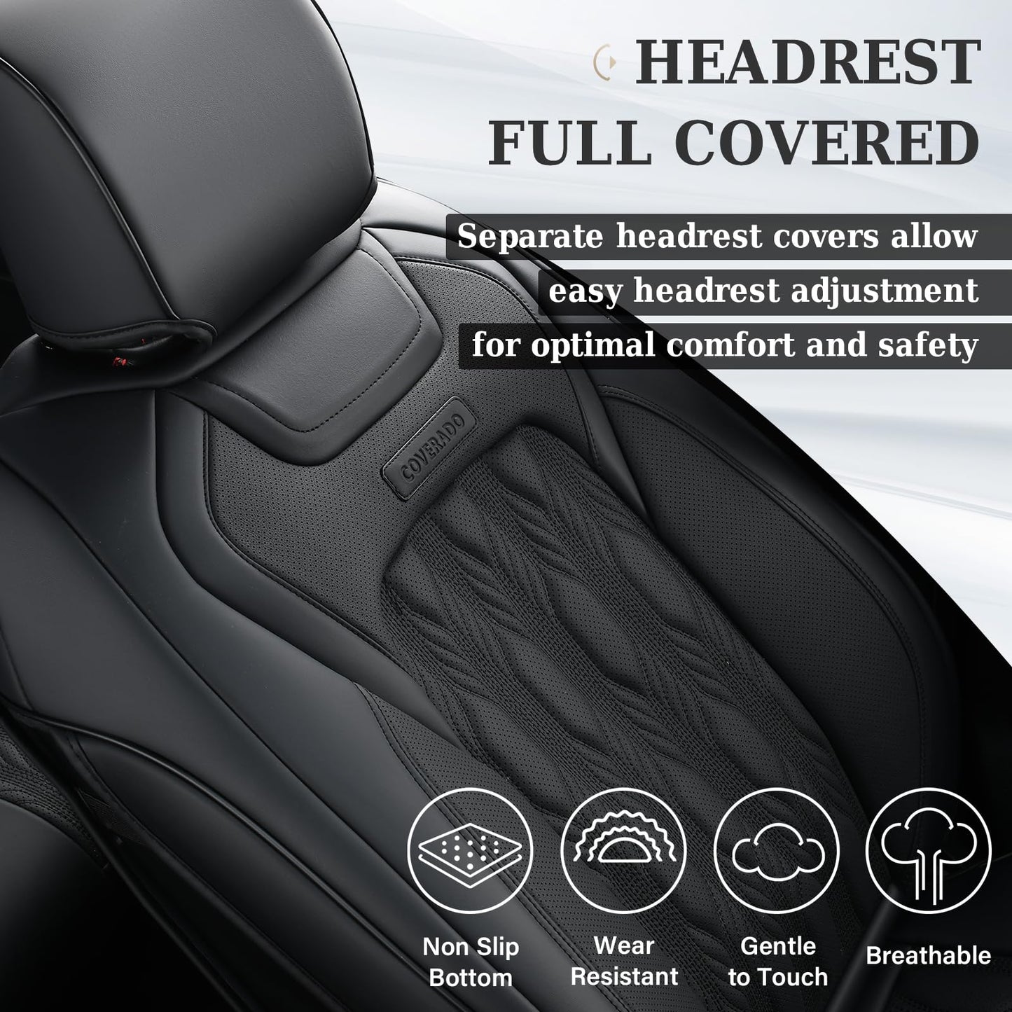 Coverado Car Seat Covers Full Set, Leather Ford F150 Seat Covers Fit for 2015-2025 F150 and 2017-2025 F250 F350 F450 Super Duty Crew Cab XL XLT Lariat King Ranch Platinum (Black)