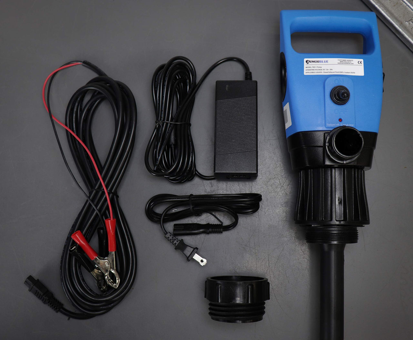 ArmorBlue TED1 Drum Pump for Diesel Exhaust Fluid (DEF) | 115v/12v power option | 5 Gallons per Minute | Portable Unit | DEF | Water | 50/50 Antifreeze | Windshield Washer Fluid | Drum Transfer Pump