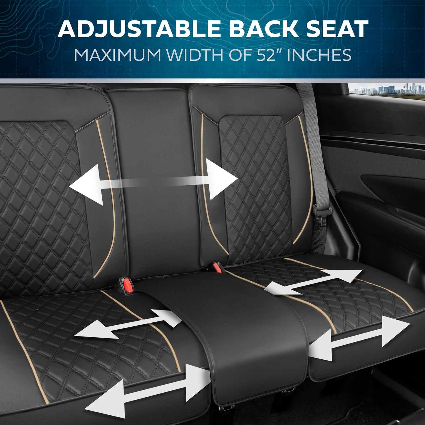 MotorBox Prestige Faux Leather Seat Covers Full Set – Semi-Universal Fit for Cars, Trucks & SUVs – Napa Style 2 Front Seat Covers + Rear Bench – Durable Interior Protector, Easy Install