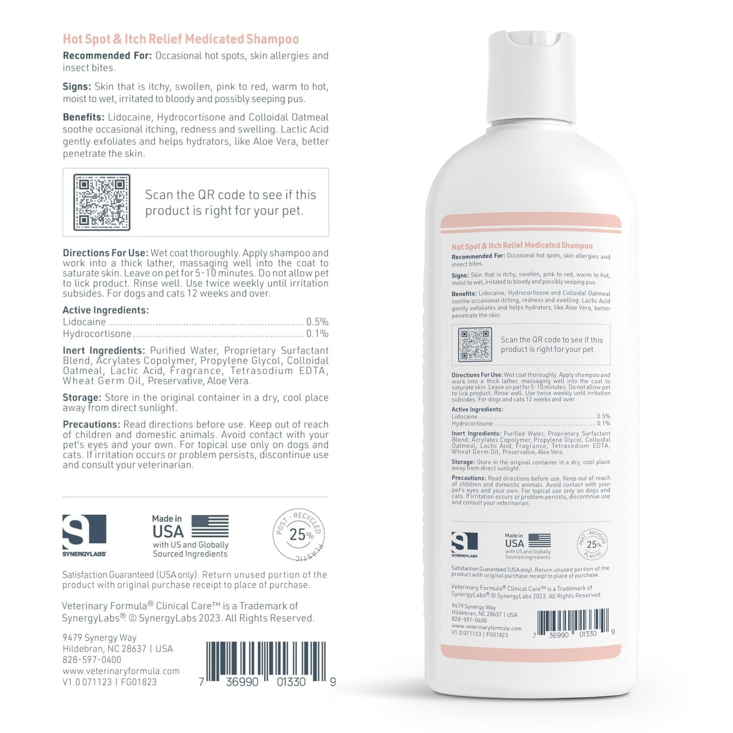 Veterinary Formula Clinical Care Hot Spot & Itch Relief Medicated Shampoo for Dogs and Cats 16oz – Helps Alleviate Sensitive Skin, Scratching, and Licking of Coat