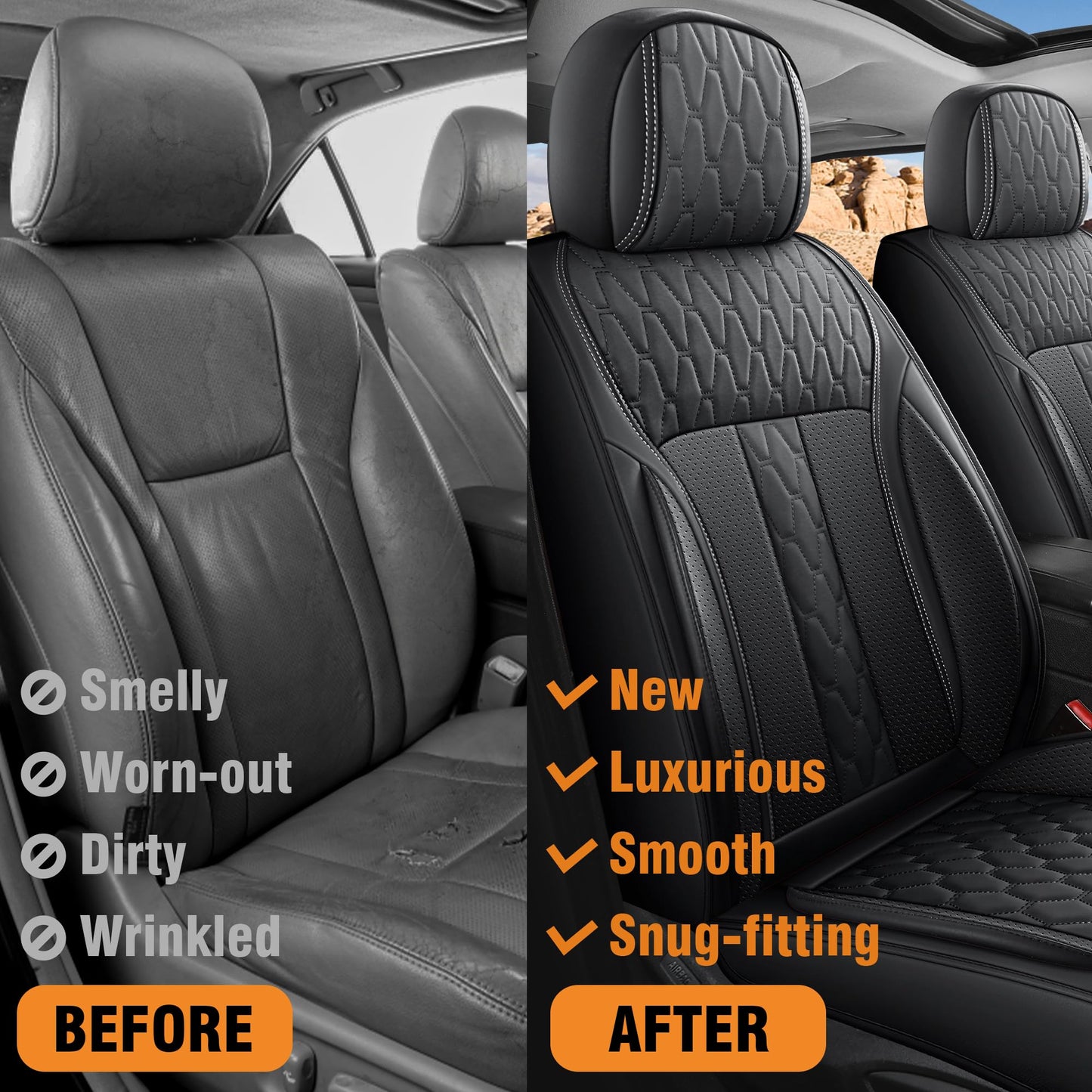 yotruth Car Seat Covers Full Set, Waterproof and Breathable Nappa Leather Seat Covers for Cars, Universal Car Seat Covers Fit for Most SUV Truck Sedan