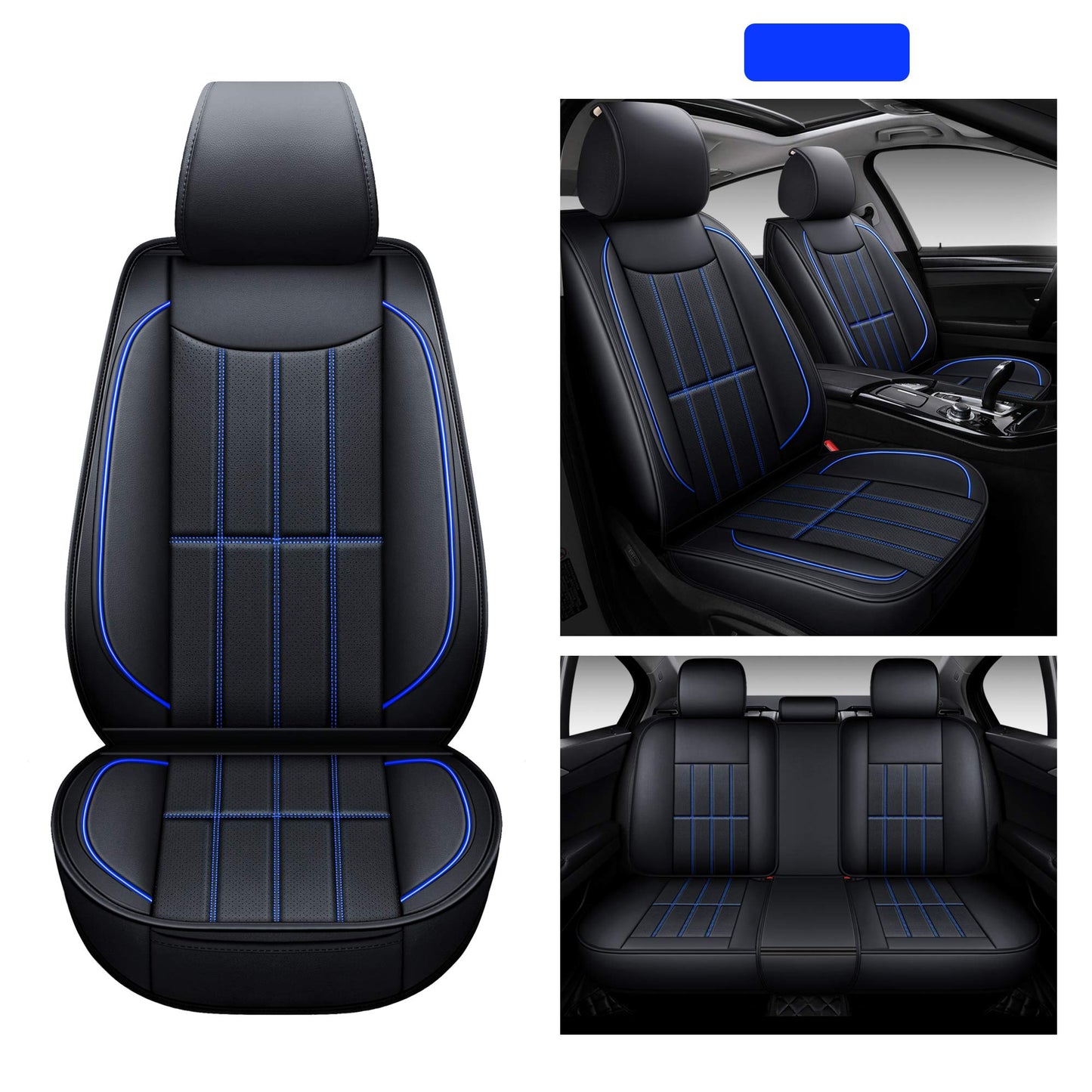 AOOG Leather Car Seat Covers, Leatherette Automotive Vehicle Cushion Cover for Cars SUV Pick-up Truck, Universal Non-Slip Vehicle Cushion Cover Waterproof, Full Set
