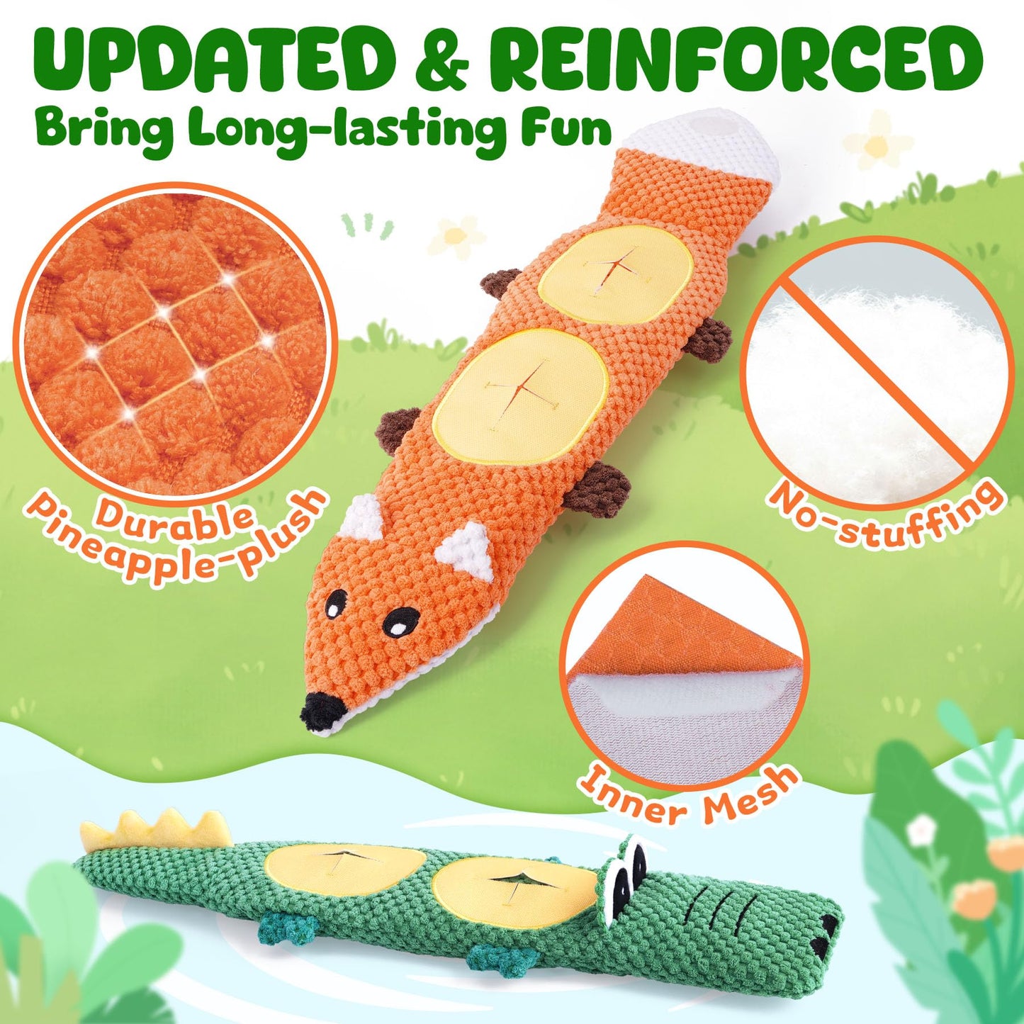 XIUGOAL Dog Toys for Aggressive Chewers, 2 Pack No Stuffing Interactive Dog Toys for Boredom and Teething, Squeaky Chew Toy for Small, Medium Breed to Keep Them Busy