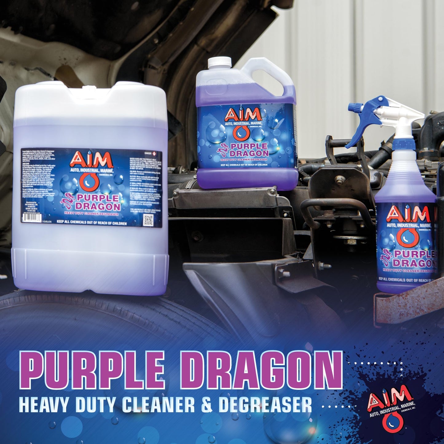 AIM Chemicals Purple Dragon Heavy Duty Degreaser – For Cars, Trucks, Equipment, and Concrete. Powerful wheel & tire cleaner for industrial use & car detailing. Compatible with wheel brush - 5 Gal