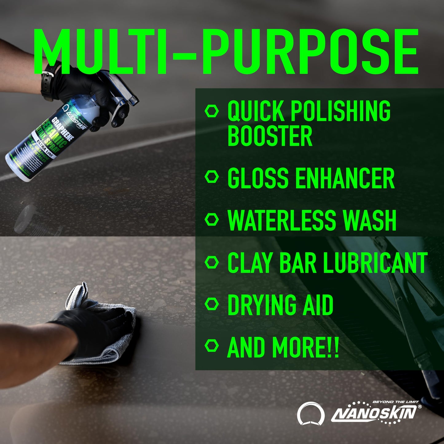 Nanoskin Graphene Ceramic Detail Spray 5 Gallons – Hydrophobic Waterless Quick Detailer for Car Detailing | Prolongs Waxes, Sealants & Coatings| Dust Buster, Clay Bar Lubricant, Drying Aid & More