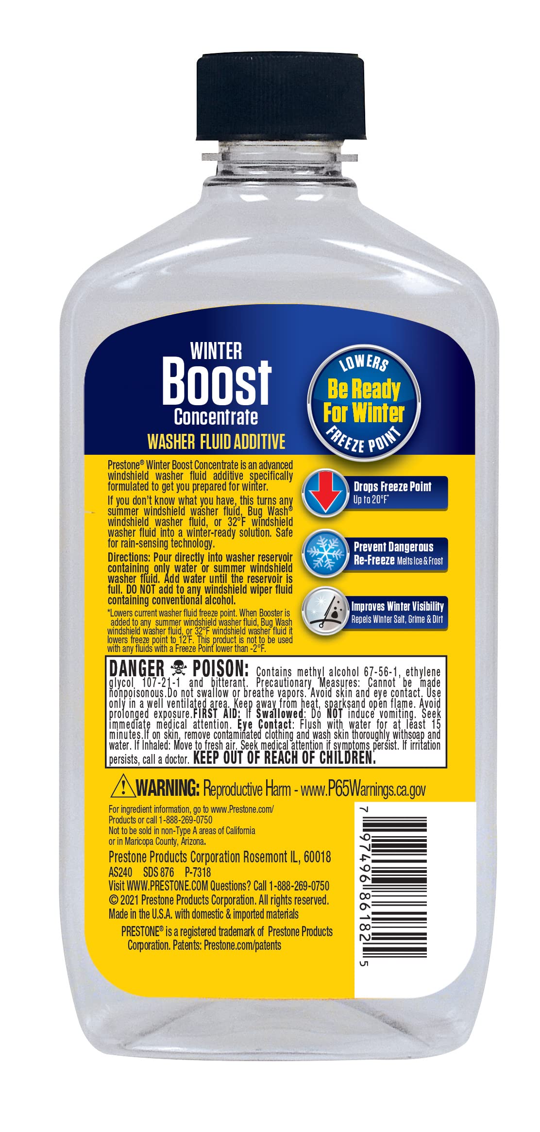 Prestone AS240 Windshield Washer Fluid Booster De-Icer Additive - 15.5 oz.