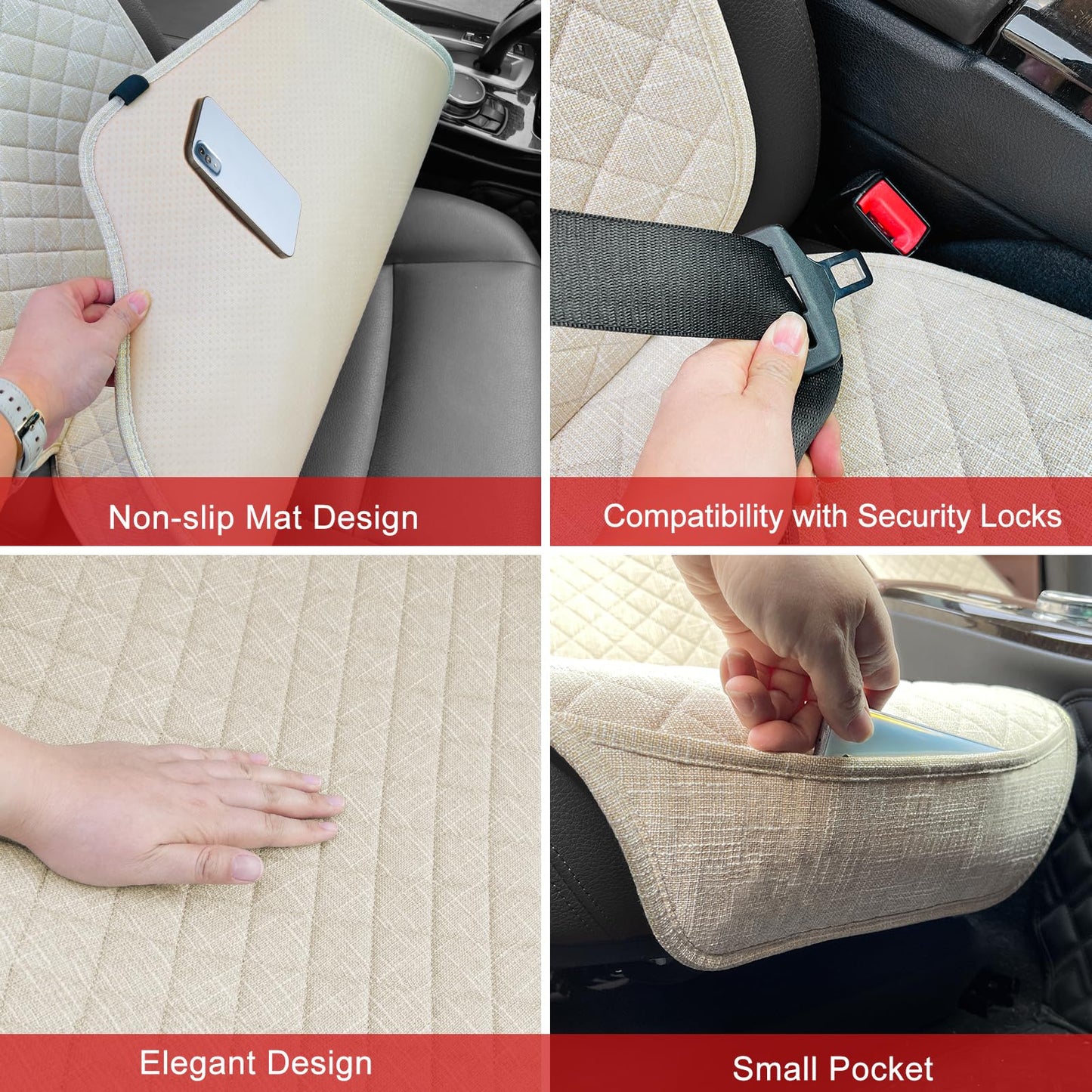 BOPUOVRE Linen Car Seat Covers Front Seat Covers Breathable Cloth Fabric Car Seat Protector - Universal Fit for Cars, Vans, SUVs, Trucks - 2 Units - Beige