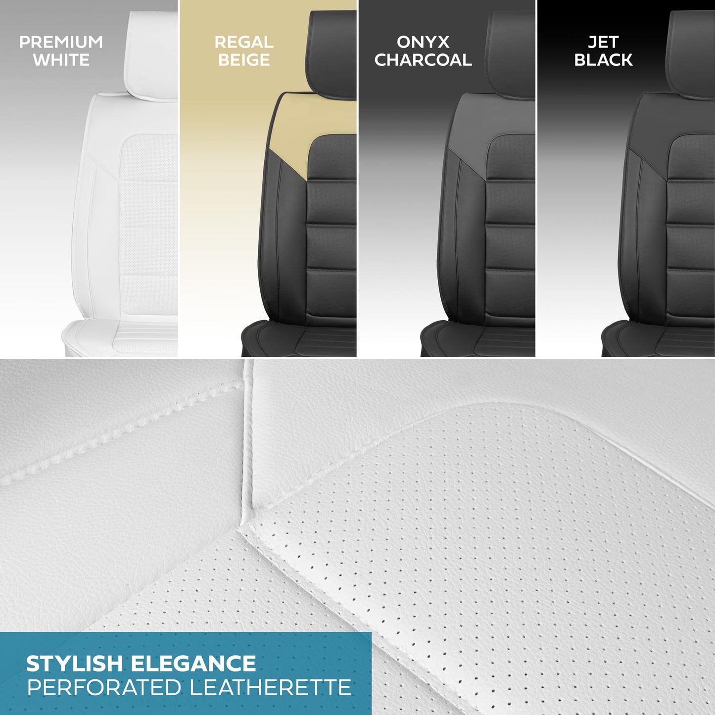 MotorBox Classic Edition Seat Covers, Full Set Faux Leather Seat Covers for Cars Trucks Vans SUV, Semi Custom Fit Car Seat Covers Front & Back Seats Covers, Automotive Interior Cover - White