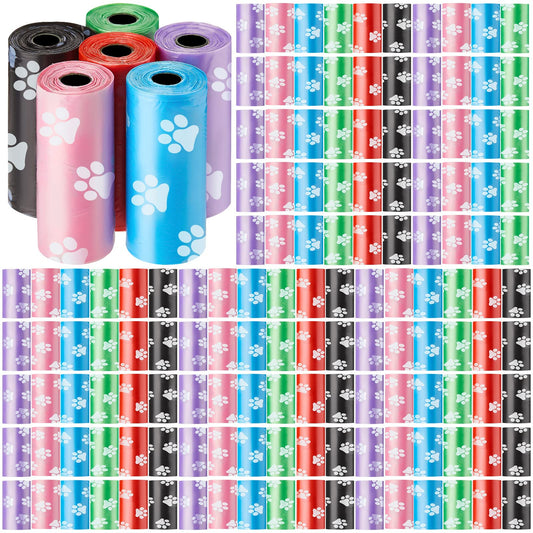 Thenshop 3000 Counts 200 Rolls Dog Poop Bag Plastic Dog Waste Bags Disposable For Doggie Pets Poop Outdoor Walking Travel Mixed Colors(Paw Print Style)