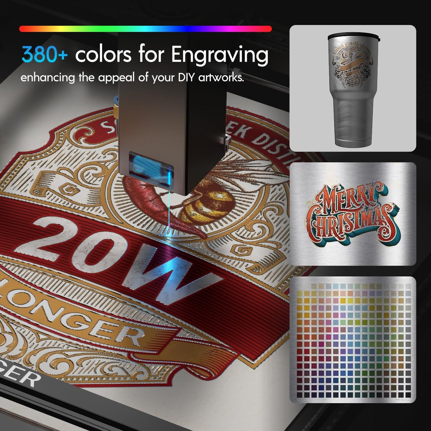 LONGER RAY5 20W Higher Accuracy Laser Engraver and Cutter, 130W Laser Engraving Cutting Machine can Cut 0.05mm Metal and Engrave Hundreds of Colors On Metal Steel 3.5"Touch Screen for DIY…