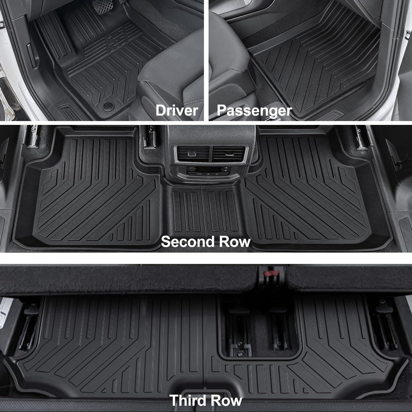 HOUCLEMIC Floor Mats for 2018-2024 2025 Volkswagen Atlas 7 Passenger Bench Seating (Not for Cross Sport)-All Weather TPE Cargo Mat with Backrest Mats for 2025 VW Atlas Car Accessories