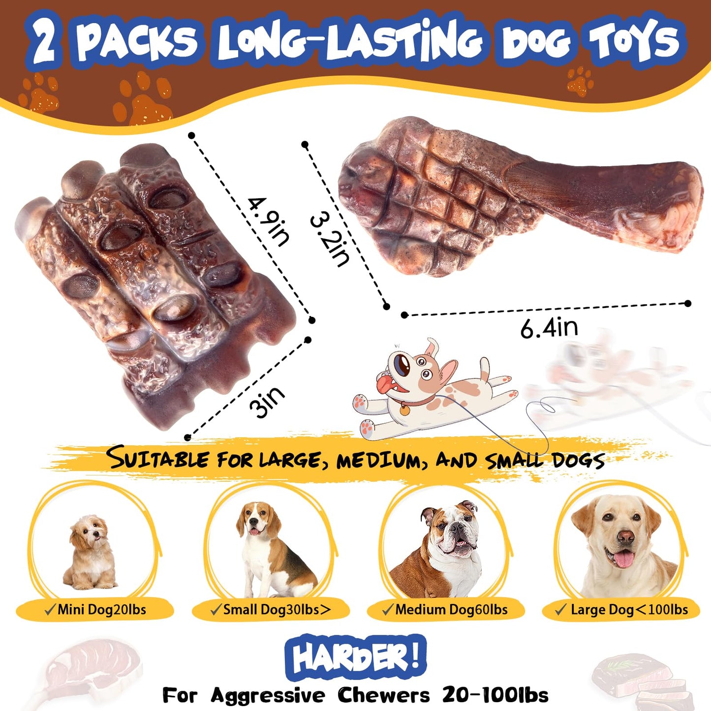 Fuufome Dog Chew Toys for Aggressive Chewers：2 Pack Indestructible Dog Toy for Large Breed- Tough Nylon Teething Bone Toy to Keep Them Busy