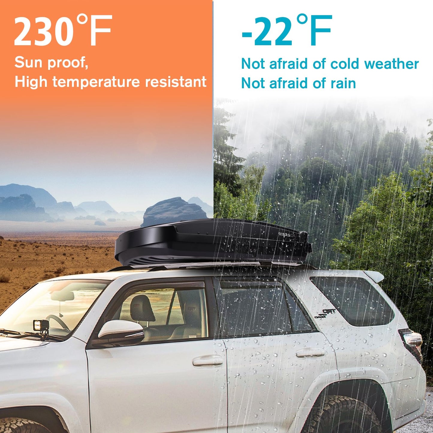 VISRACK Hard Shell Roof Cargo Box Carrier with Security Keys,Heavy Duty Waterproof Rooftop Storage Box,58.3 (L) x35.4 (W) x 13(H) Inches,15.5 Cubic Feet (Tool-Free Install),Dual Side Opening,Black