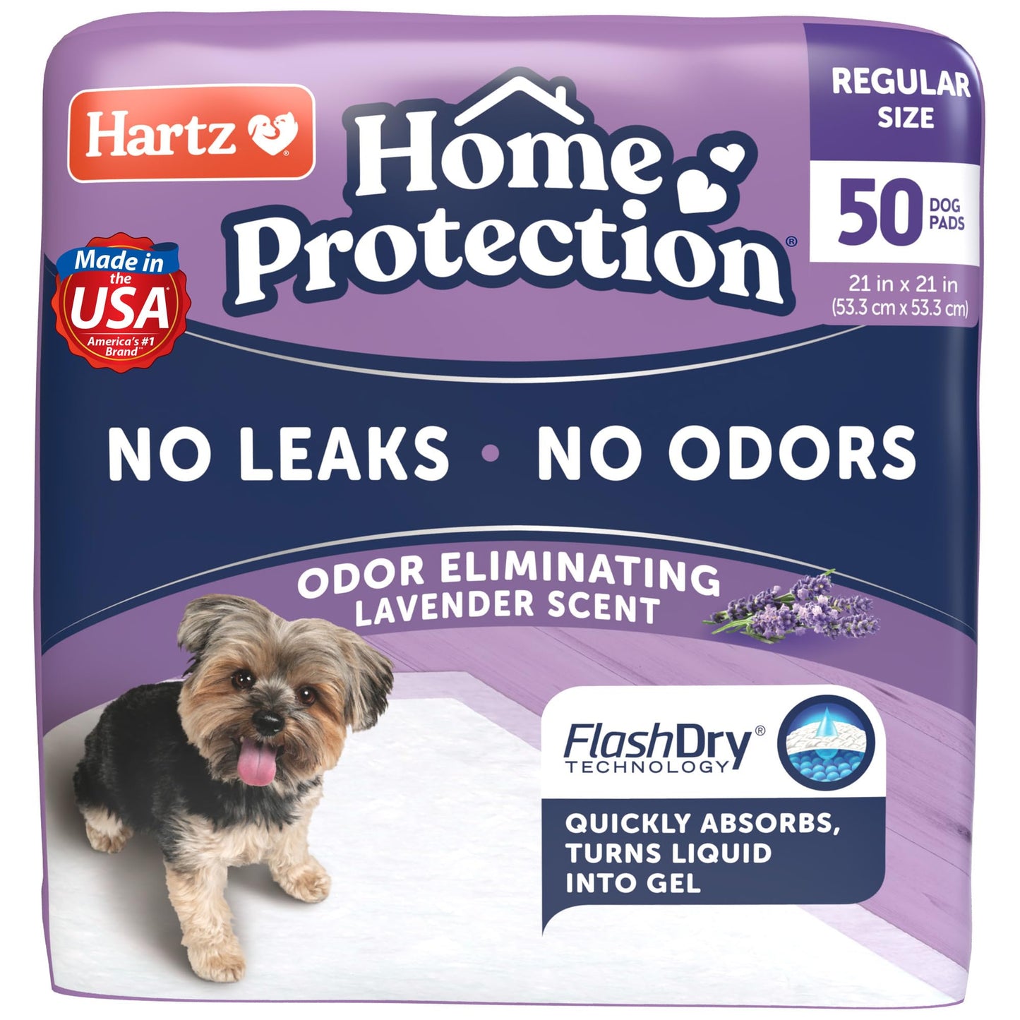 Hartz Home Protection Lavender Scented USA Made Dog Pads, 50 count, Super Absorbent & Won't Leak, Odor Eliminating