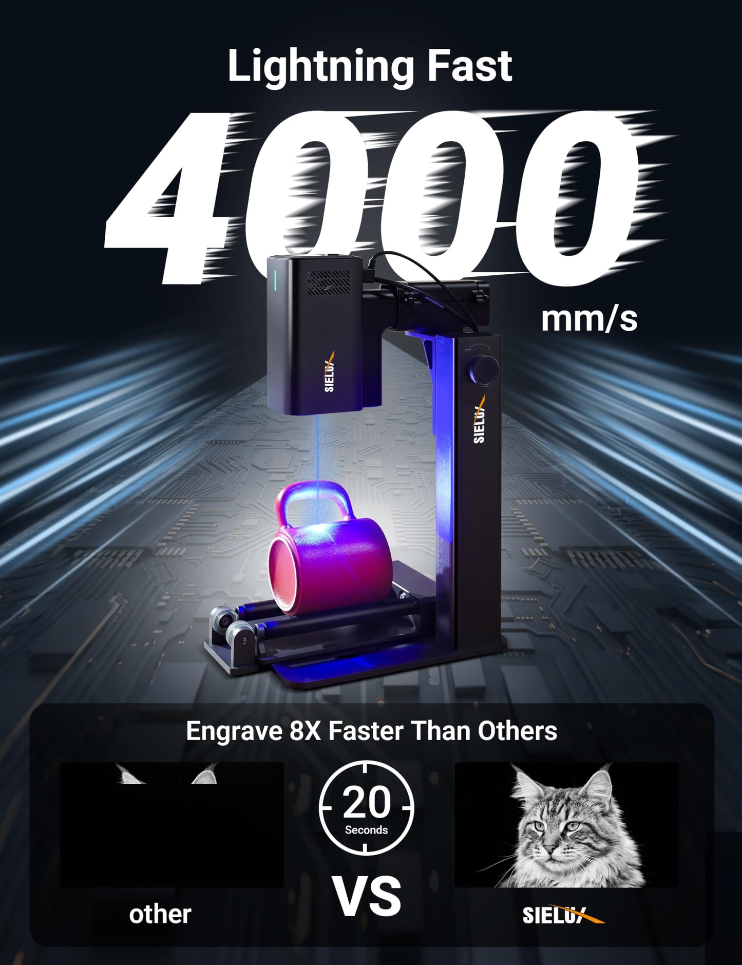 Sielux SL2 AI Laser Engraver Machine, Only 1.76 lbs, 4000mm/s Lightning Speed, Ultra HD Handheld Portable Laser Engraving Machine for Wood, Leather, Acrylic, Glass, Coated Metal and More (Trubo)