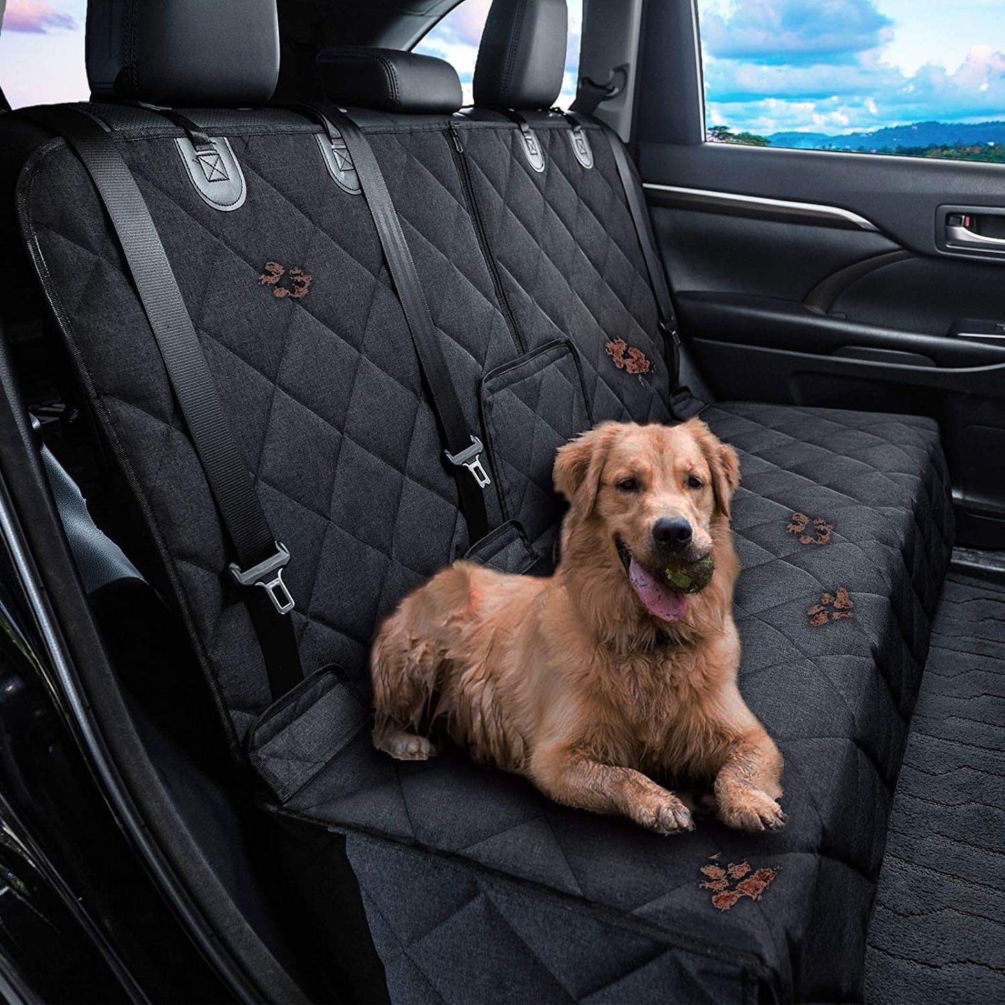 petalage Bench Dog Car Seat Cover for Back Seat Waterproof Seat Covers Durable Scratch Proof Nonslip, Protector for Pet Fur & Mud Washable Backseat Cover for Cars Armrest Compatible