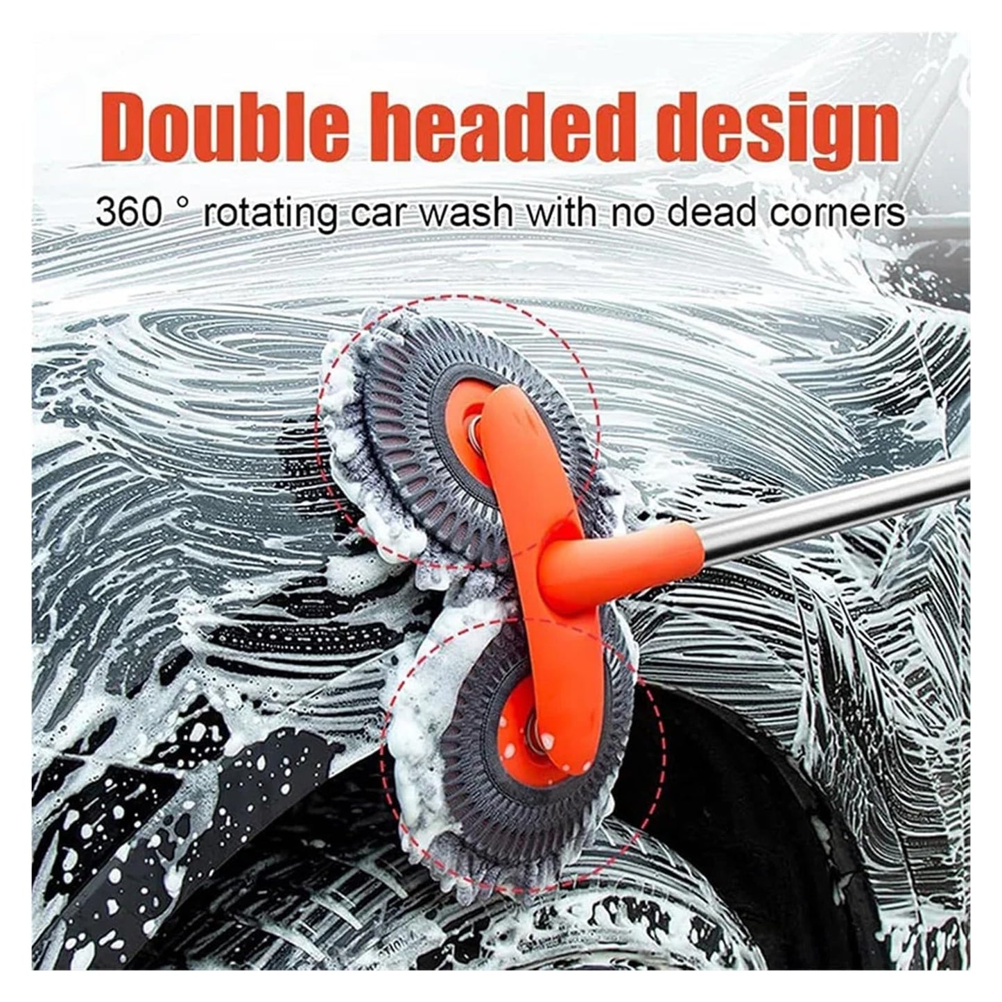 ARTYNSH Car Washer Mop Foam Wash Brush Double Brush Head Roof Window Cleaning Maintenance Three-Section Telescopic Mop Car Accessories(1 Mop and 1 Mop Head)