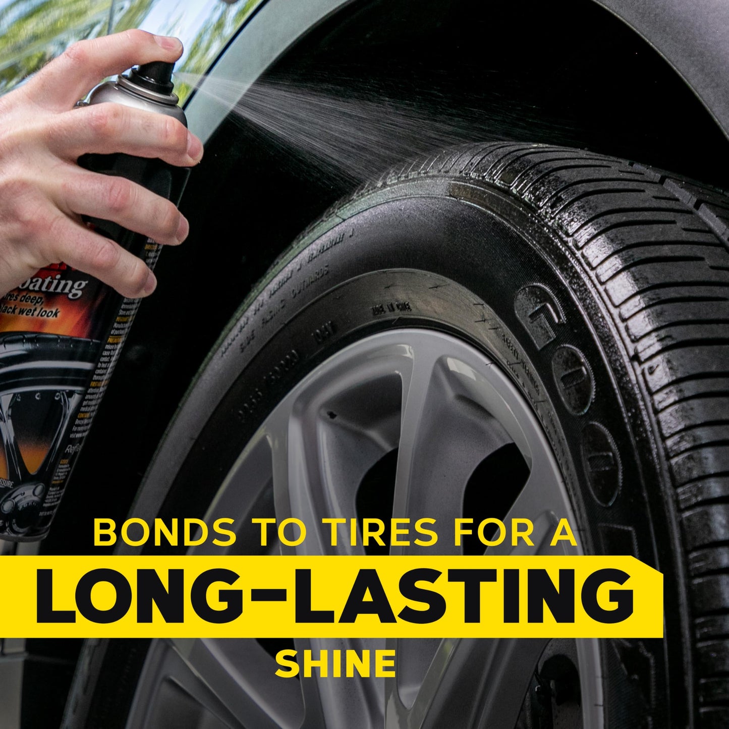 Meguiar's Hot Shine High Gloss Tire Coating, Give Tires a Deep Wet Shine and Long-Lasting Protection with an Advanced Self-Spreading Formula, 15 Oz Aerosol Spray Can