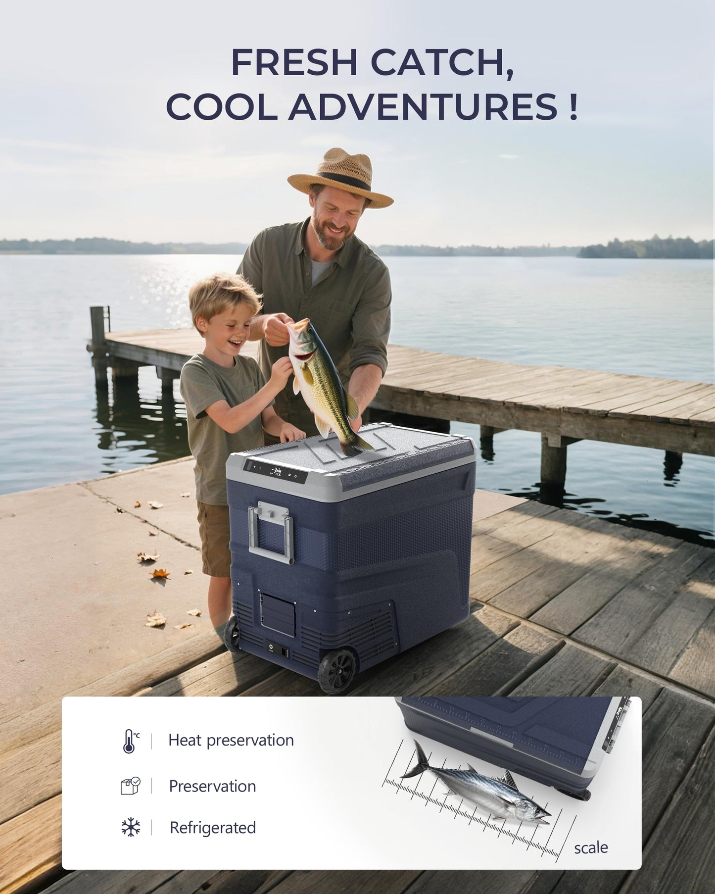 EKOJUCE 12 Volt Refrigerator Portable Fridge - 68 Quart(65L) Electric Cooler with Wheels, 12/24V DC & 100-240V AC, -4℉-68℉, APP Control, 12V Car Fridge for Camping, Boating, Truck, RV, Outdoor, Home