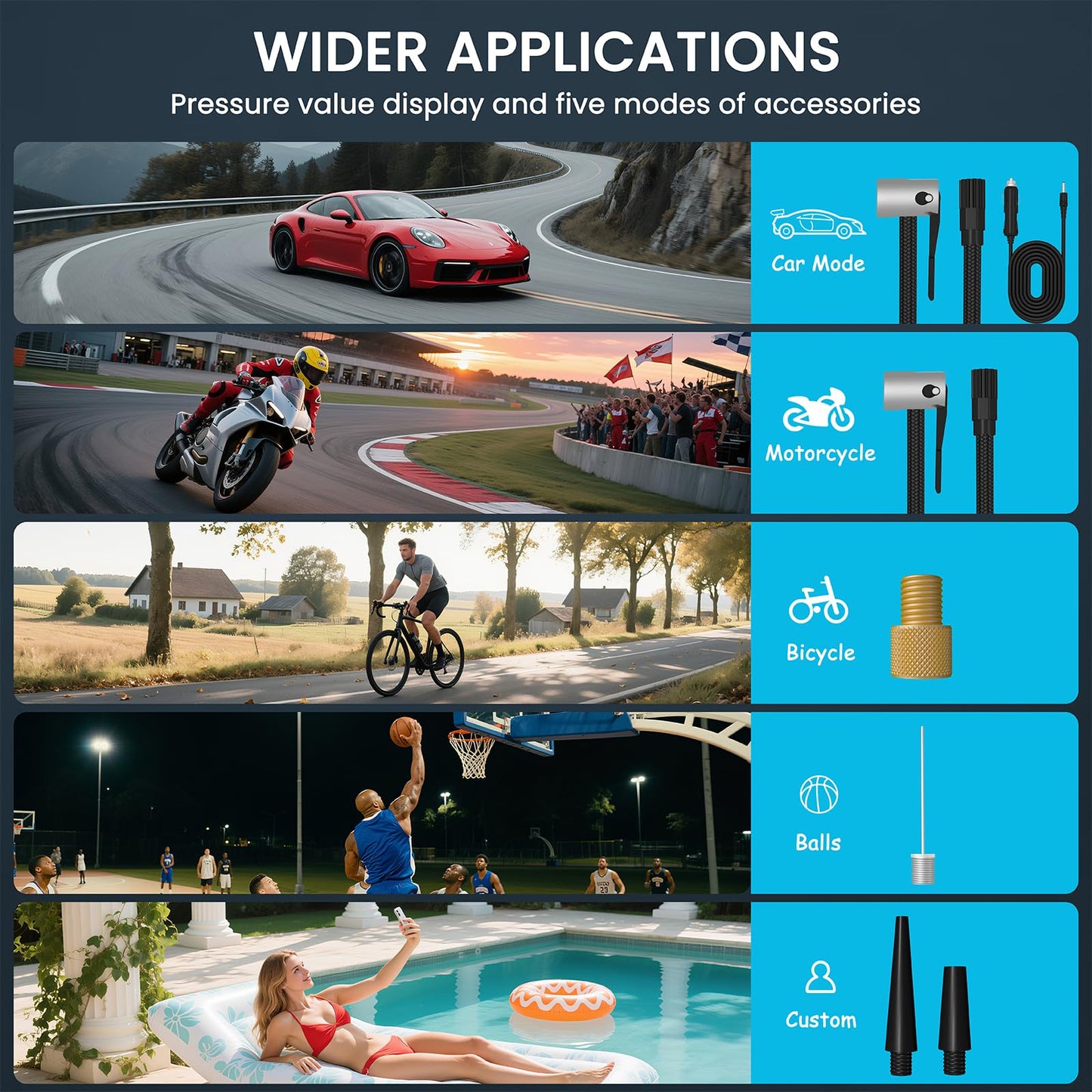 YCooiFo 150 PSI Tire Inflator Portable Air Compressor, 8000mAh Battery Auto Shut-Off Air Pump, 6X Inflator Portable Tire Inflator for Car, Bicycle, Motor, Ball