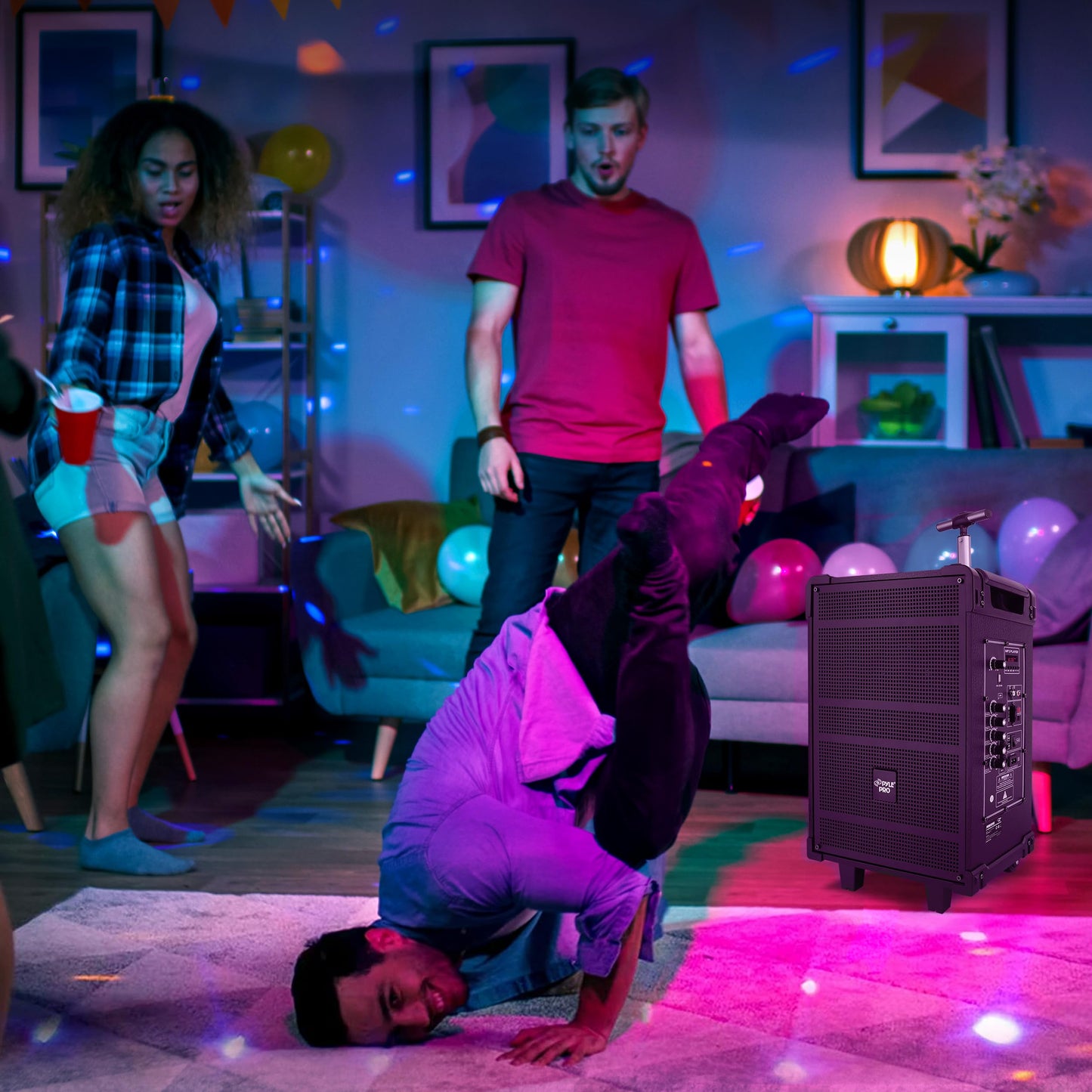 Pyle 10'' Portable Wireless Bluetooth Speaker System - Built-in Rechargeable Battery, Wireless Microphone, USB/Micro SD/FM - 600 Watt FM Radio with Digital LED Display, PWMA1099A,Black