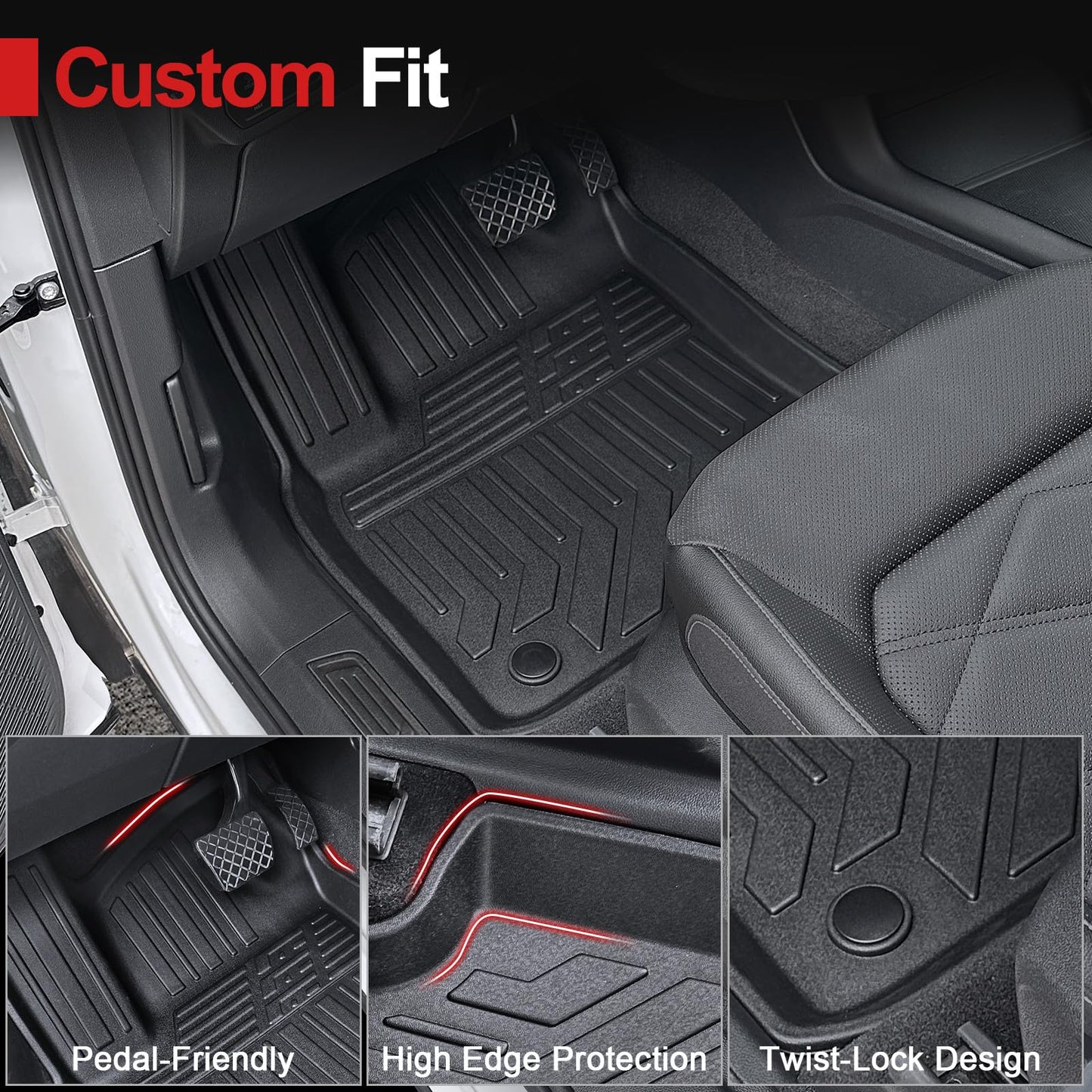 HOUCLEMIC Floor Mats for 2018-2024 2025 Volkswagen Atlas 7 Passenger Bench Seating (Not for Cross Sport)-All Weather TPE Cargo Mat with Backrest Mats for 2025 VW Atlas Car Accessories