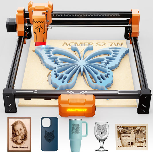 Laser Engravers,ACMER S2 7000mW Laser Cutter and Lazer Engraving Machines,0.01mm Higher Accuracy,300x300mm,10000mm/min,48W Laser Wood Cutting Machine for DIY,Wood,Metal,Leather Acrylic,Glass.