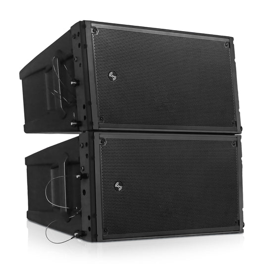 Sound Town ZETHUS Series Pair of Dual 8" Powered Line Array Speakers with Class-D Amplifier, DSP, for Lounge, Club, Bar, Theater, Restaurant, Church, Black(ZETHUS-A28PW-PAIR)