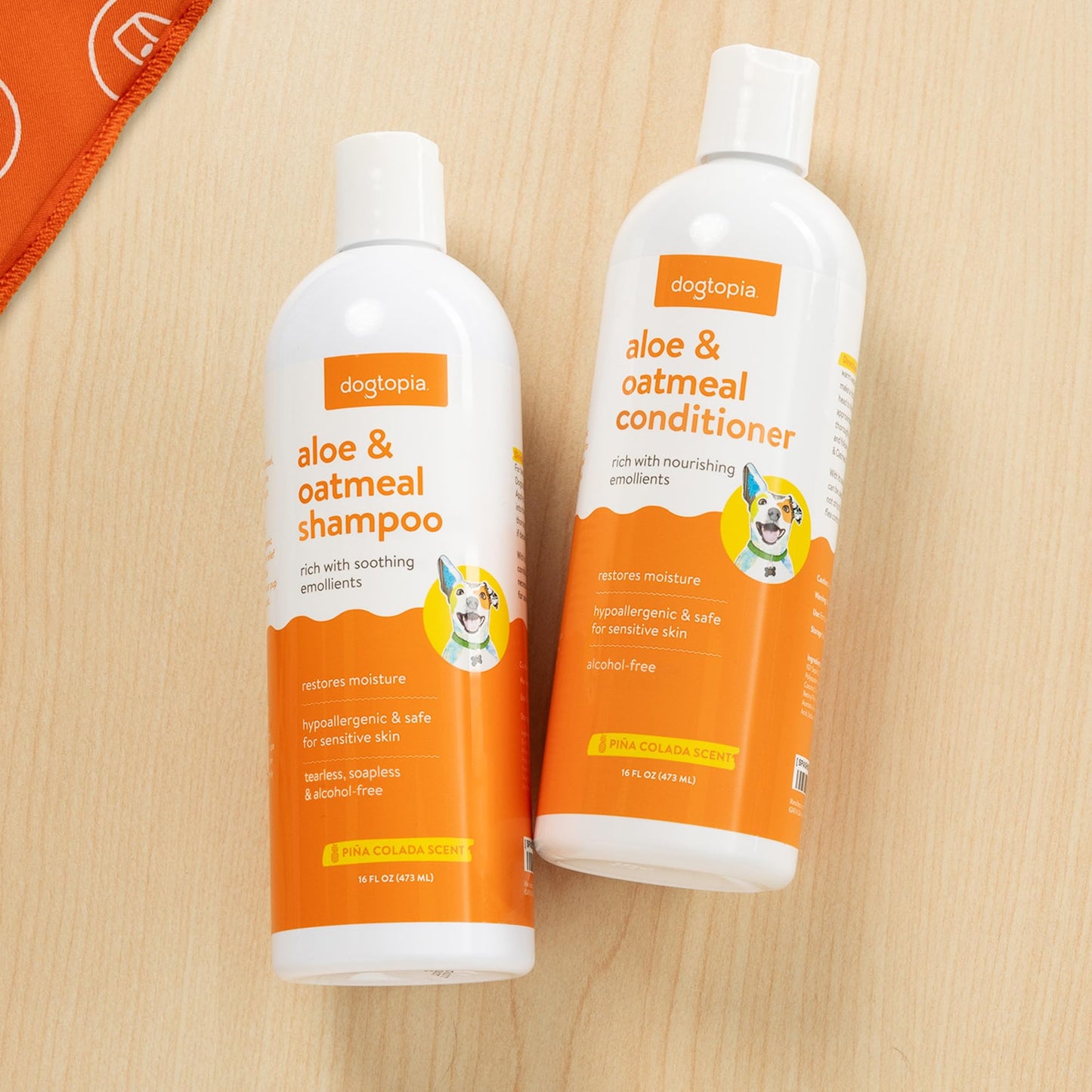 Aloe & Oatmeal Dog Shampoo and Conditioner Combo - Skin Safe Hydration, Emollient Rich, Moisturizing (Shampoo & Conditioner Set) - 2X 16oz Bottles w/Pina Colada Scent