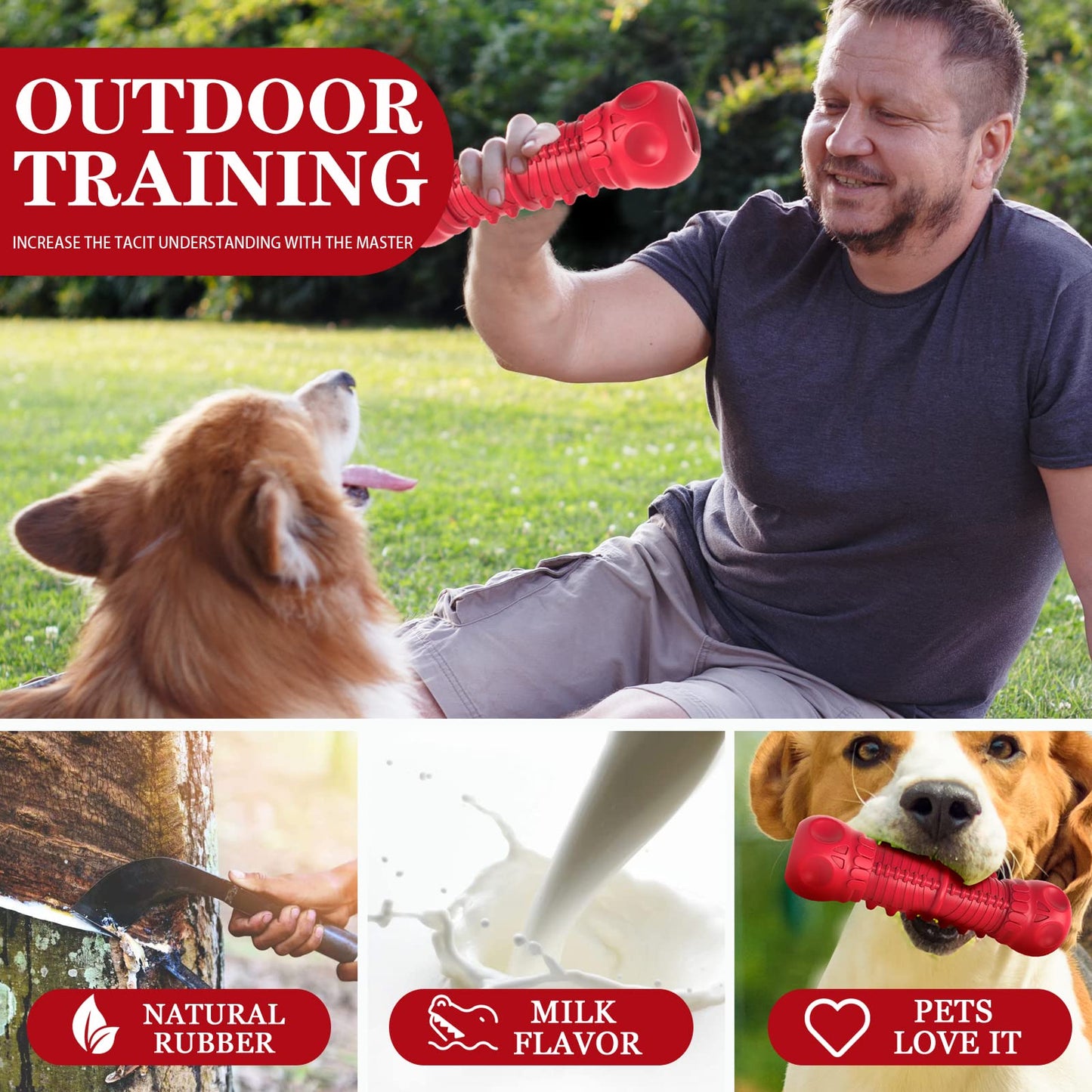 ZIKATON Dog Squeaky Toys for Aggressive Chewers, Durable Chew Toys for Large Medium Breed Dog, Dog Toys, Tough Durable Dogs Toys with Natural Rubber