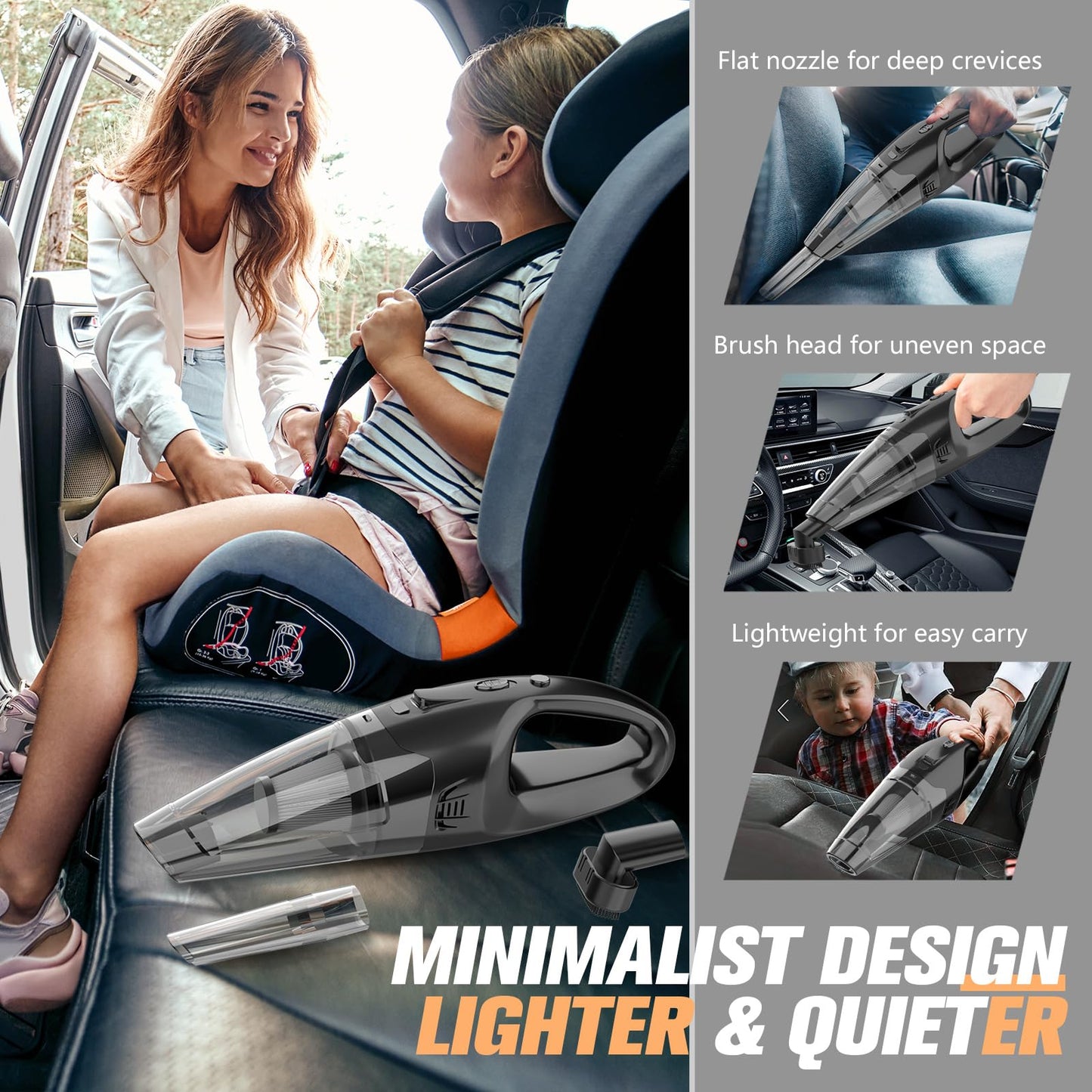 Handheld Vacuum Cordless Rechargeable with LED Light, Car Vacuum Portable Cordless, Hand Vacuum Cleaner Car Seats, Home, Quick Cleanup, Strong Suction, Lightweight, Includes Crevice Nozzle & Brush