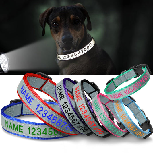 Reflective Personalized Dog Collar - Custom Nylon Embroidered Pet Name and Phone Number Collar for Male, Female Dogs - Adjustable Buckle Collars for Medium Dogs Boy, Girl Puppy