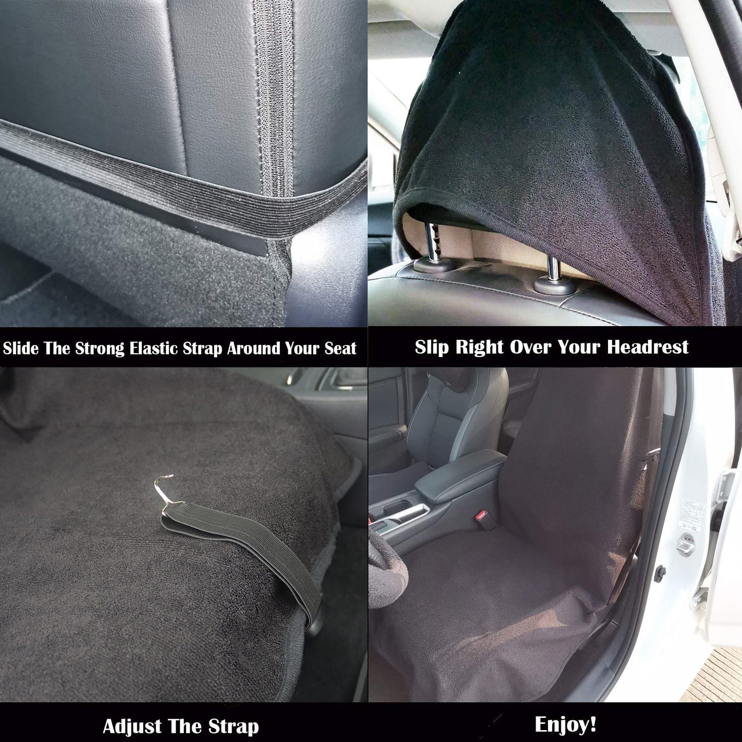 LoyaGour Car Seat Cover Protector Front Seats,for Gym Workout,Running,Swimming,Beach and Hiking,Waterproof Sweat Towel Bucket Seat Covers for Cars SUV Trucks (Black, 2Pcs)