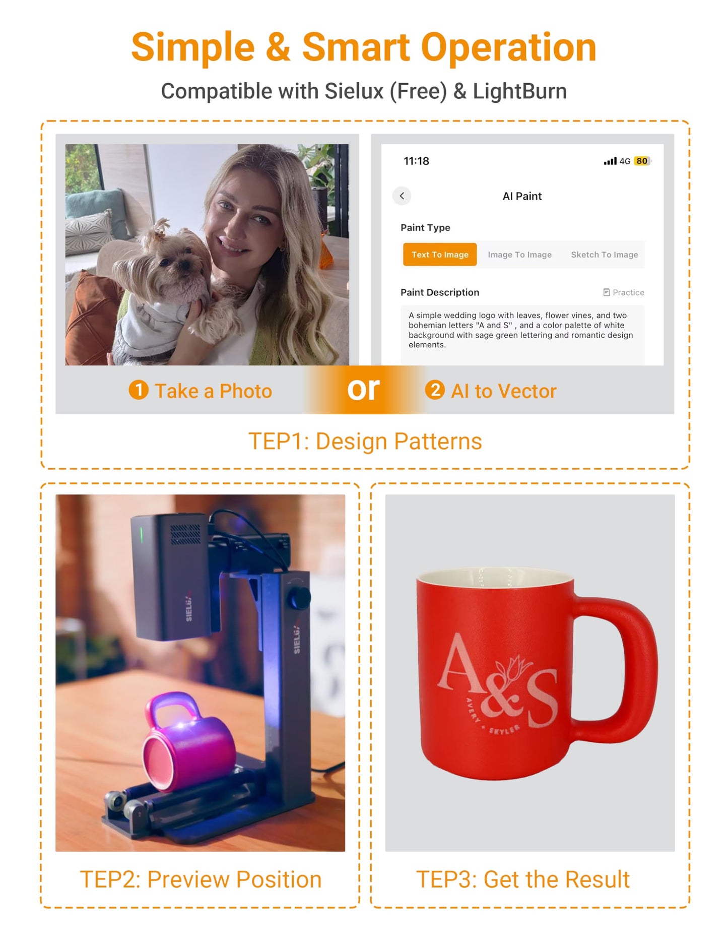 Sielux SL2 AI Laser Engraver Machine, Only 1.76 lbs, 4000mm/s Lightning Speed, Ultra HD Handheld Portable Laser Engraving Machine for Wood, Leather, Acrylic, Glass, Coated Metal and More (Trubo)