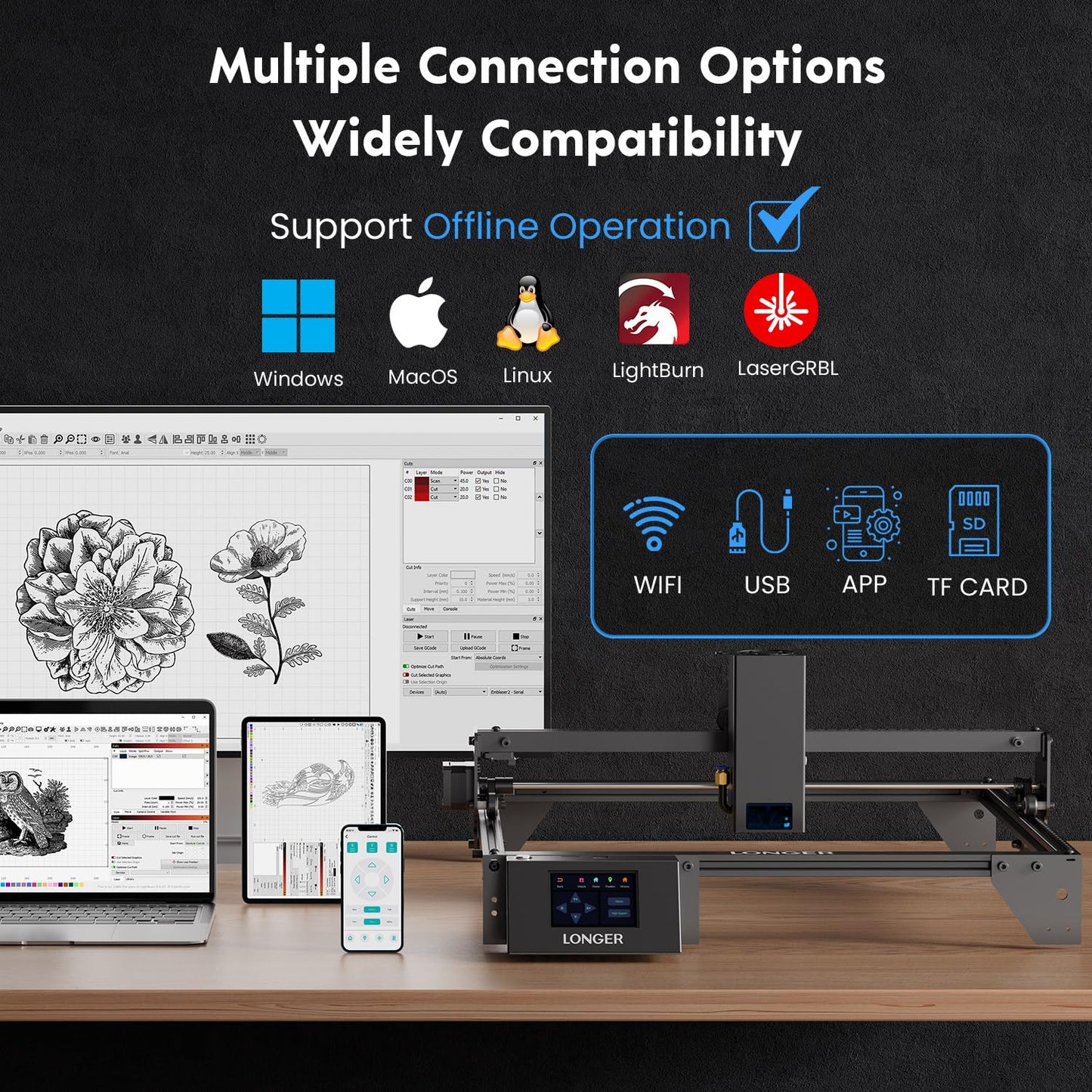 Longer RAY5 Upgraded 20W Laser Engraver Machine, Exclusive 3.5" Touch Screen for DIY, Cutting Tool for Metal Coloring, Acrylic, Wood, Glass, Leather. Laser Class 2