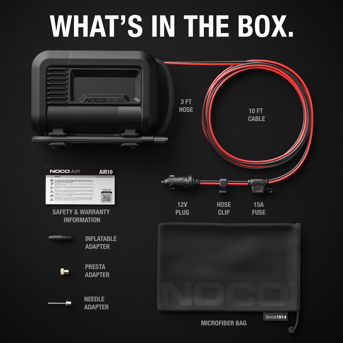 NOCO AIR10: UltraFast 10A Tire Inflator - 12V Portable Air Compressor Pump – 36 SLPM Airflow Inflates 0–40 PSI in 3.8 Minutes – Digital Gauge + Auto-Shutoff