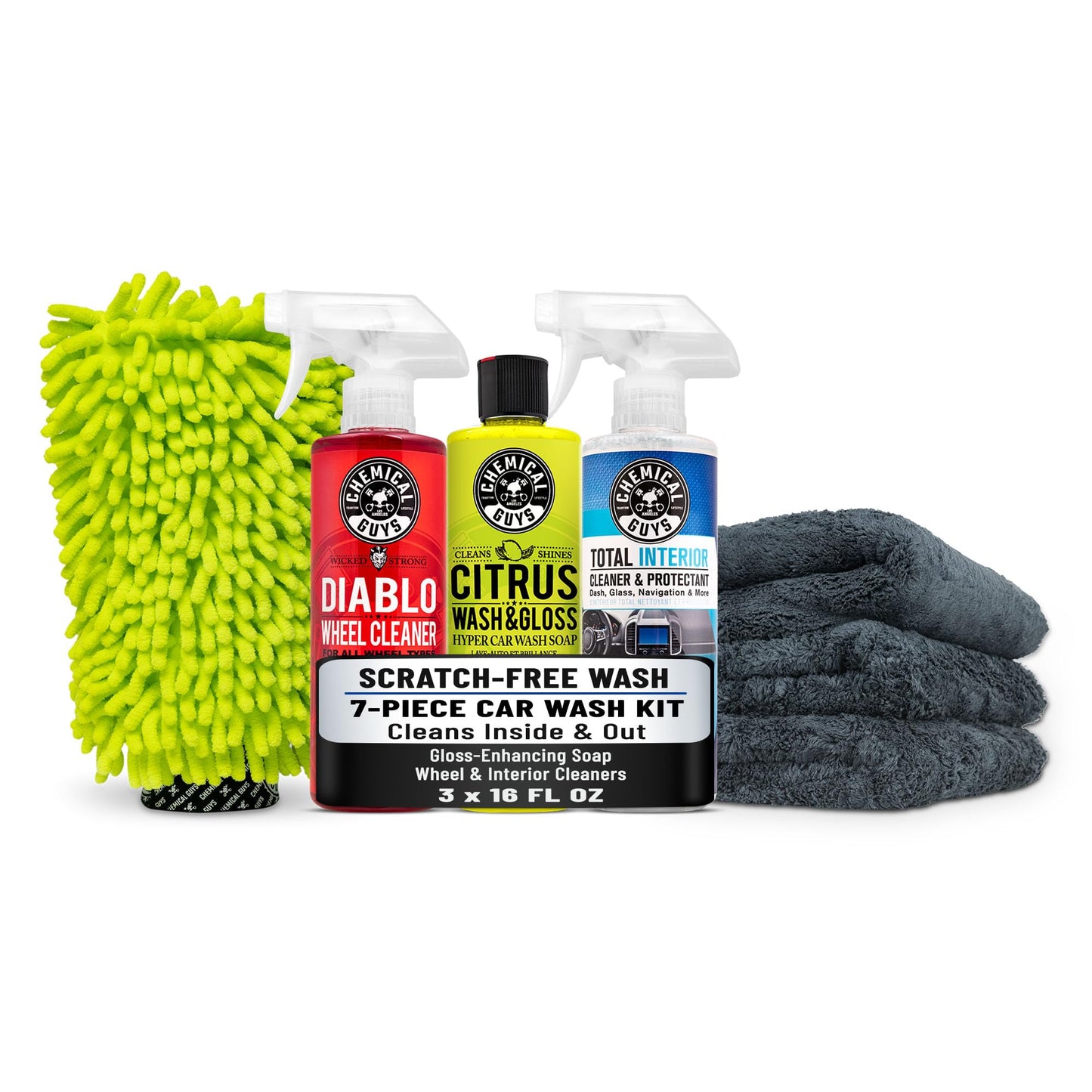 Chemical Guys HOL357 Clean & Shine Car Wash Starter Kit - Safe for Cars, Trucks, Motorcycles, SUVs, Jeeps, RVs & More (7 Piece Set, Including 3 16 oz. Car Detailing Chemicals)
