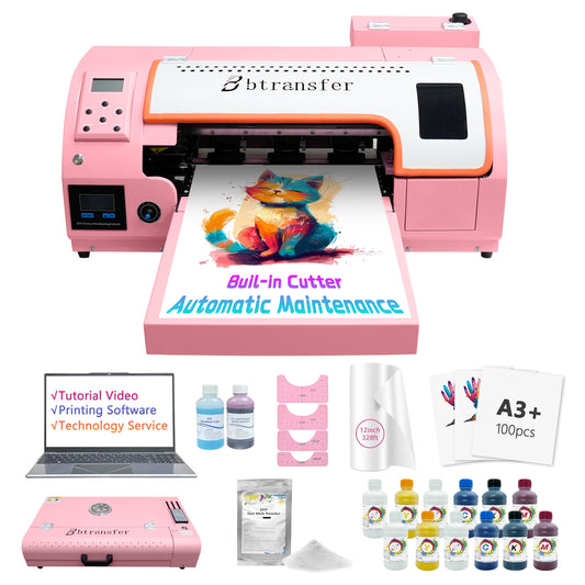 M1630 Pro Automatic Maintenance 13in DTF Printer Bundle for T-Shirt,Direct to Film Printer,White Ink Circulation,A3 Transfer Printing Machine for Fabric Clothing(Printer,Oven,Laptop,Supplies)