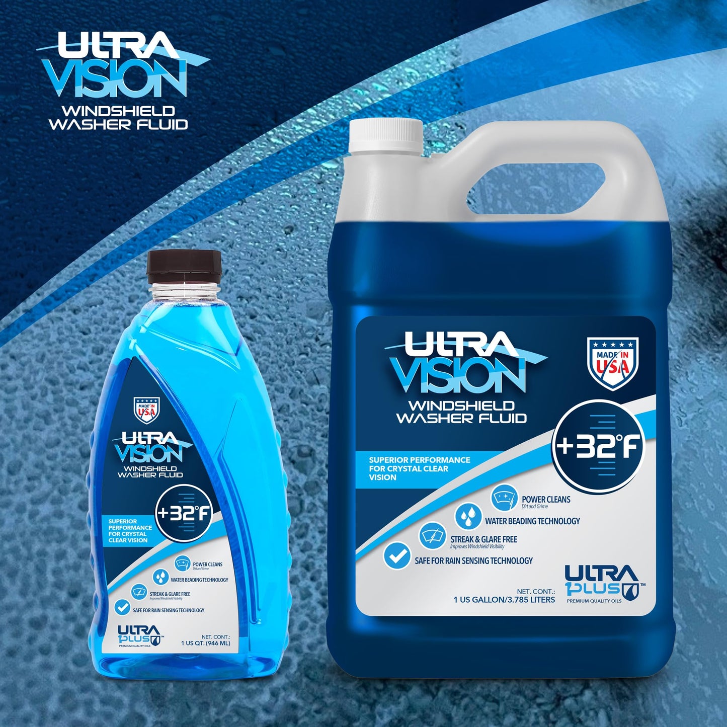 UltraVision Windshield Washer Fluid - Advanced Formula for Car Windshield Wiper Fluid Crystal-Clear Vision in Weather Conditions +32F - All Weather - Bug Remover - 1 US Quart