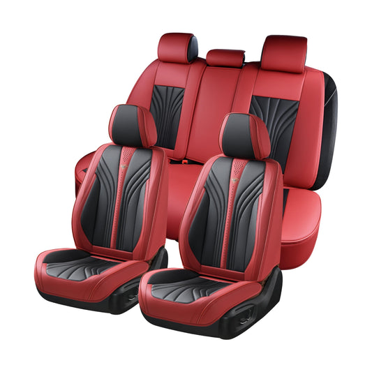 FLORICH Leather Seat Covers Full Set, Luxury 5 Seats Universal Black and Red Seat Cover for Cars, Waterproof Seat Protectors, Leatherette Automotive Vehicle Cushions for Most Cars SUV Trucks