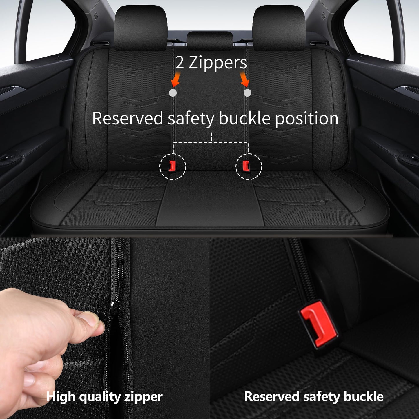 HChengkikz Car Seat Covers Full Set,Leather Car Seat Covers,Breathable and Sporty Car Seat Cover,Universal Fit Anti-Slip Seat Covers for SUV Cars Sedan and Truck(Full Seat,Black,N2)