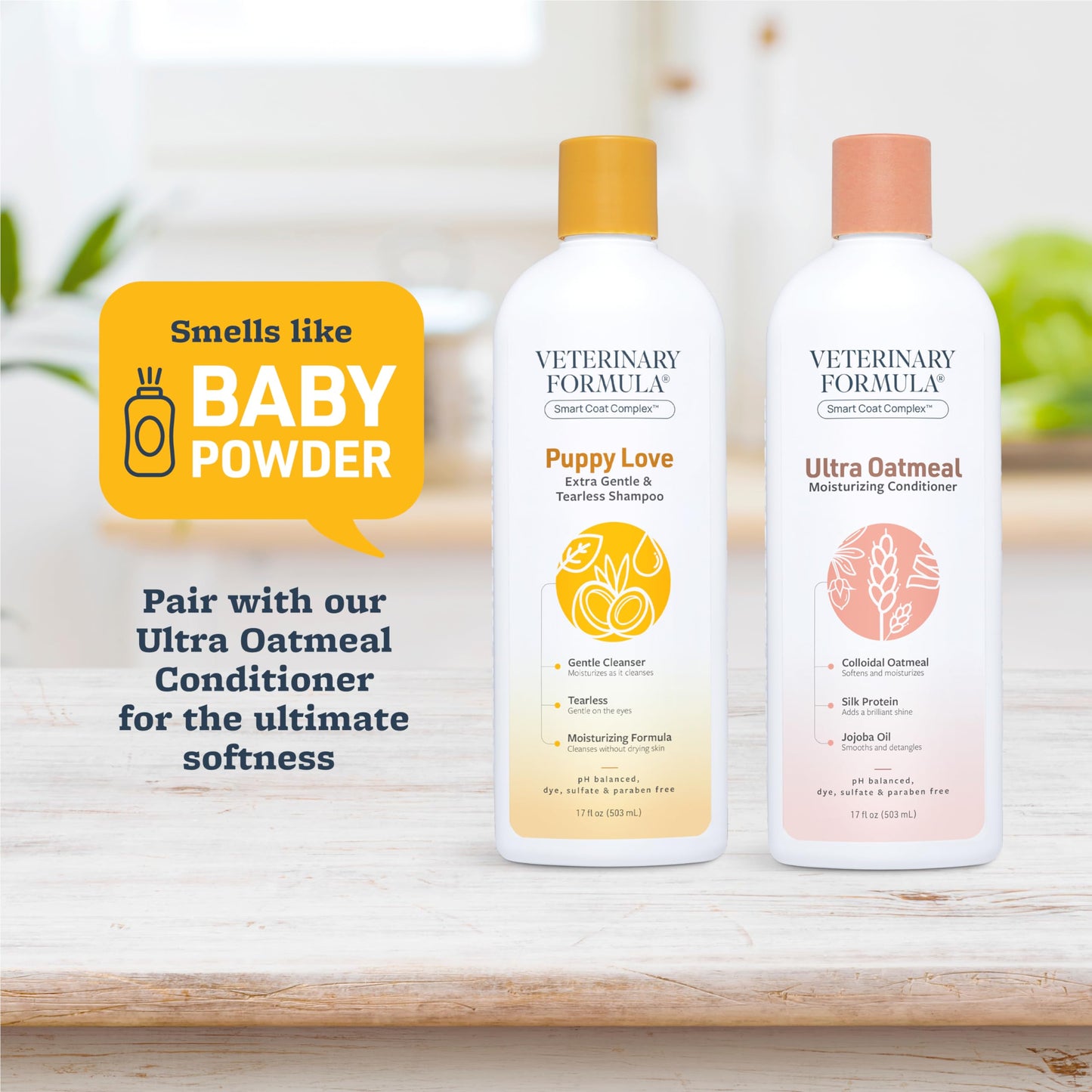 Veterinary Formula Smart Coat Complex Puppy Love Extra Gentle Tearless Shampoo, 17 Fl oz – for Pups Over 6 Weeks – with Fresh Scent, Long-Lasting Clean – Won't Dry Out Delicate Skin