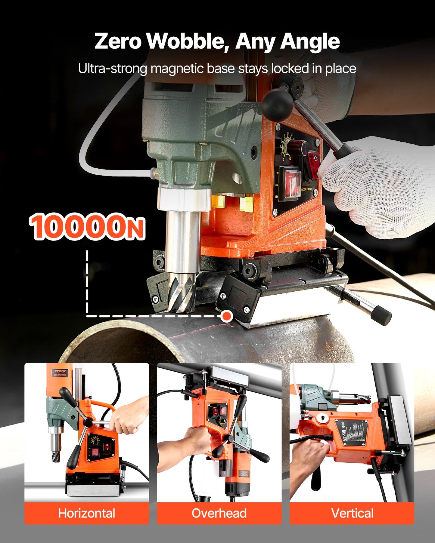 VEVOR Magnetic Drill Press, 1400 W, 2 inch Boring Diameter, 0-750 RPM Speed, Reversible Direction, Mag Drill Press with 11 Core Bits, Electric Drilling Machine for Industrial and Home Improvement