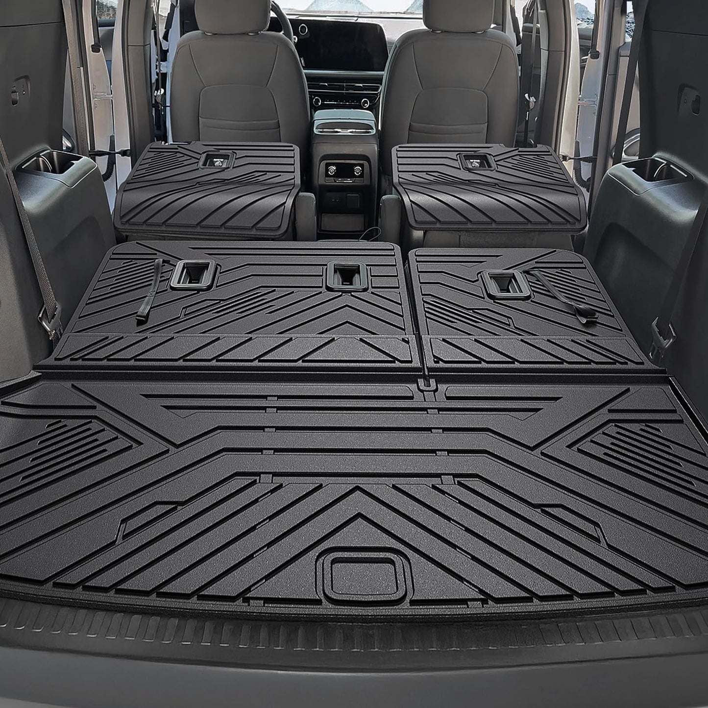JOULARISE Floor Mats Set for 2024 2025 2026 Chevy Traverse & 2025 2026 Buick Enclave 7 Seats Captain Chairs, TPE All Weather Cargo Liner Trunk Mat Door Sill Guards Car Accessories