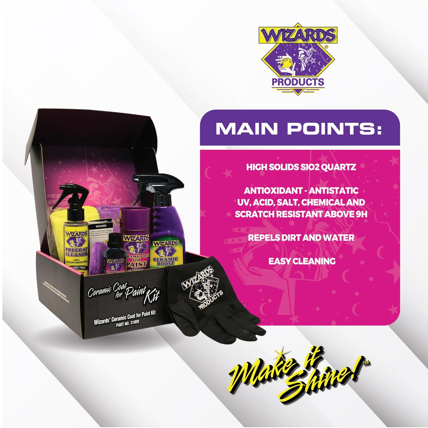 Wizards Ceramic Coat for Paint Kit - 9 Piece Ceramic Coating for Detailing Supplies - Provides High Gloss, Luster, Shine and Protection for Vehicles - Versatile Car Scratch Remover for Auto Detailing