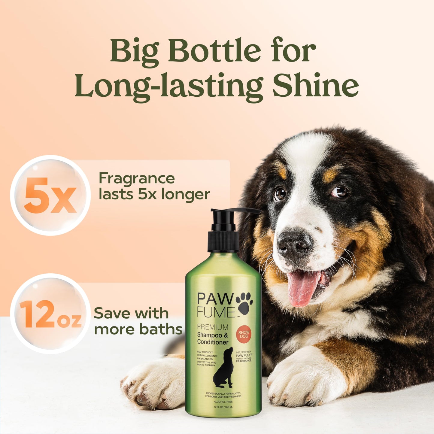 PAWFUME Deshedding Dog Shampoo and Conditioner, Show Dog, 1-Pack – Nourish & Detangle for Silky Soft Coat – Probiotic, Deep-Cleaning, pH-Balanced Formula – Salon-Quality Shampoo for Dogs