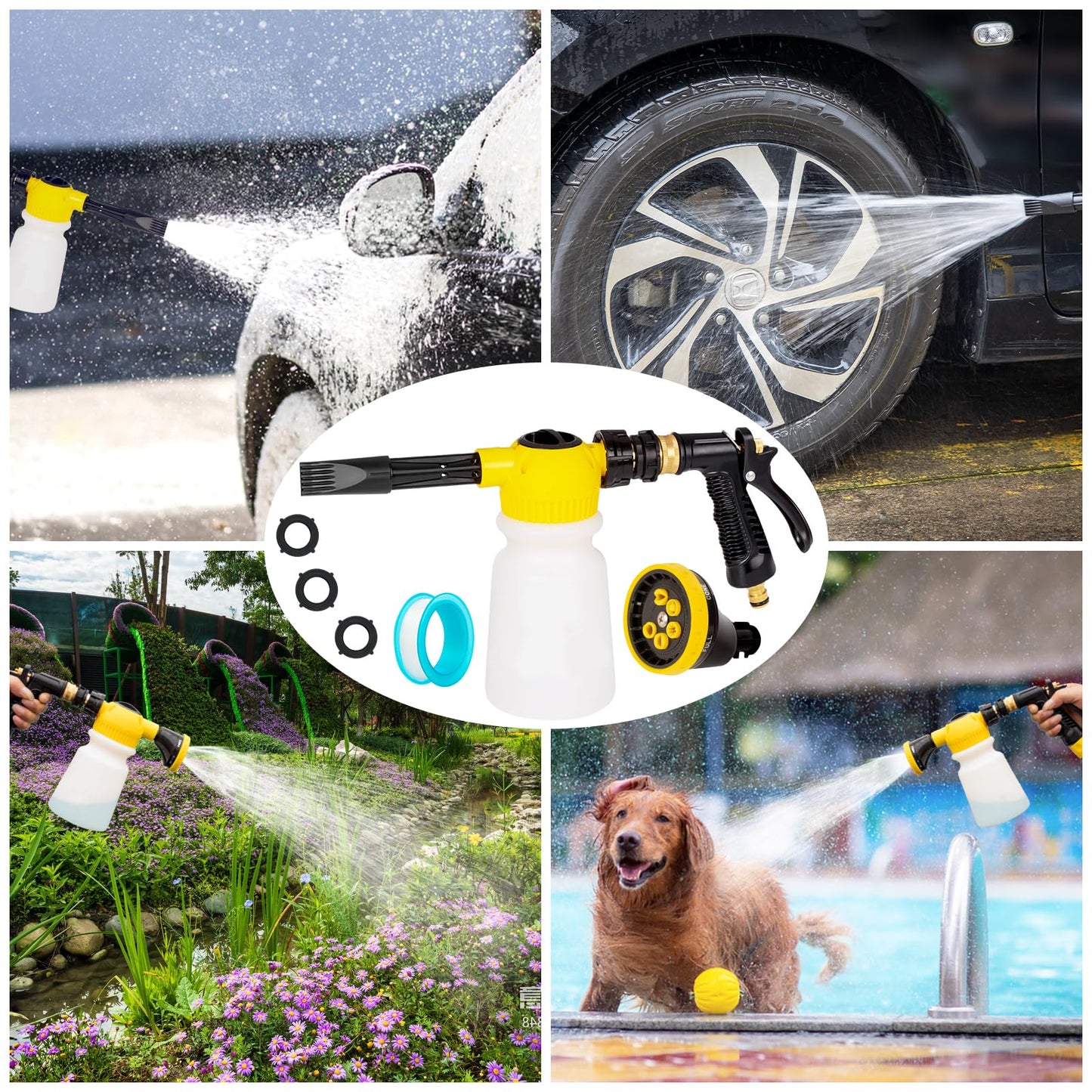 YJUSMAK 26Pcs Car Wash Cleaning Kit with Foam Gun - Tire Polishing Applicator Pad, Car Detailing Kit for Cars, Trucks, SUVs, Jeeps