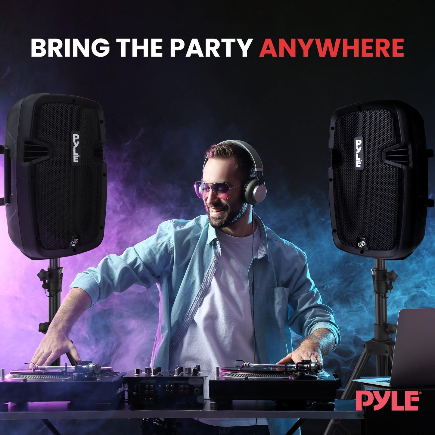 Pyle Powered Bluetooth PA Speaker Kit - Event Ready - Just Plug In and Play Active and Passive 350w Loudspeakers with Wired Microphone, Speaker Stands, Remote - MP3/USB/SD/AUX inputs - PPHP849KT